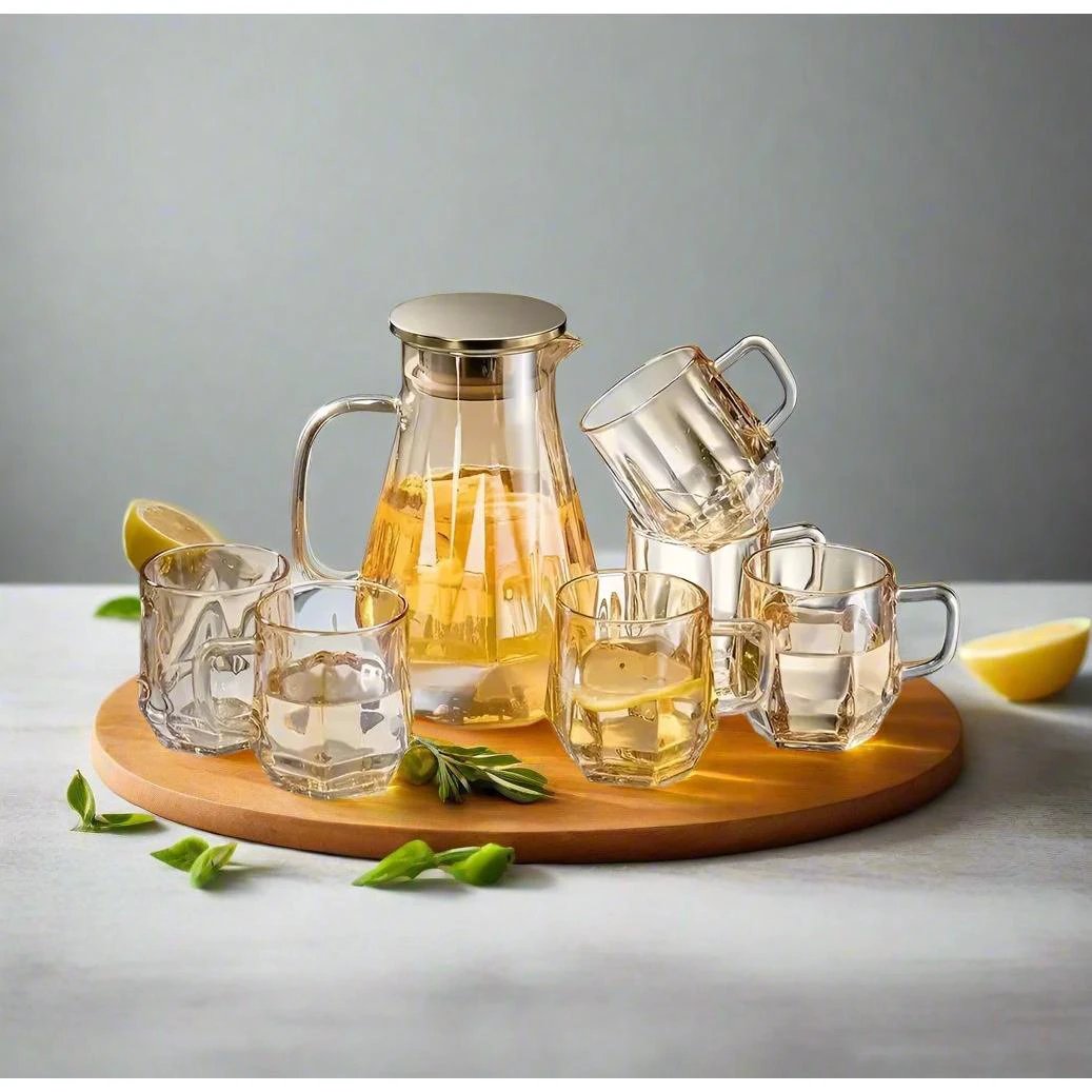 Borosilicate Glass Jar Set 7 Piece Durable & Heat-Resistant Drinkware