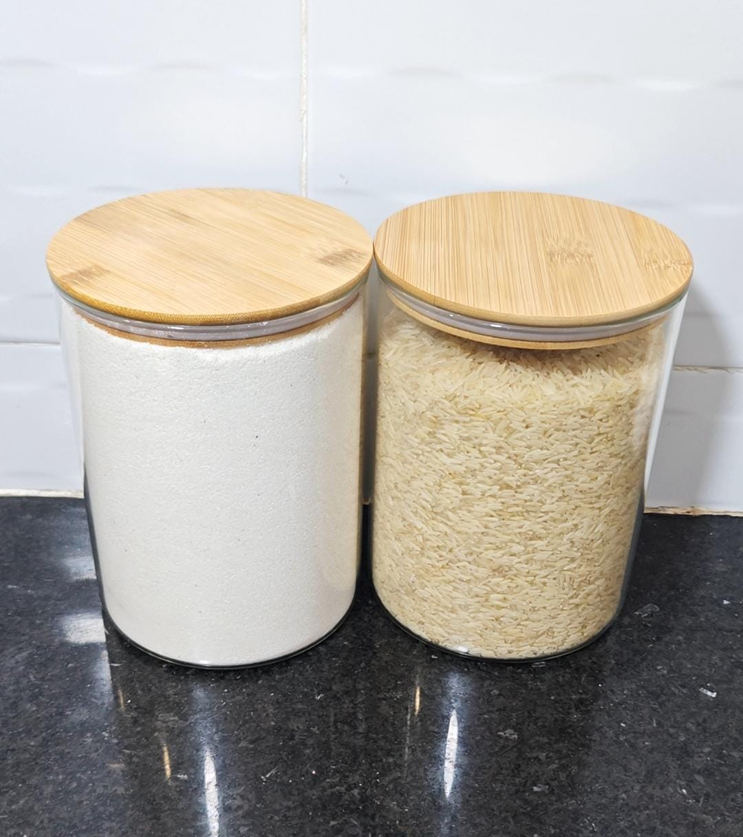 Borosilicate Glass Storage Jars with Airtight Bamboo Lid 3200ml and 2400ml
