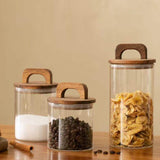 Borosilicate Glassware With Bamboo Air Tight Lid 3pcs Storage Jars