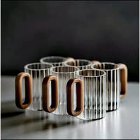 Ribbed Borosilicate Glass Mugs – 6pcs | Heat Resistant & Microwave Safe | 350ml Mugs
