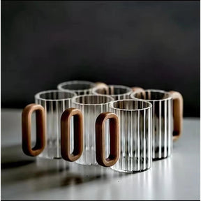 Ribbed Borosilicate Glass Mugs – 6pcs | Heat Resistant & Microwave Safe | 350ml Mugs