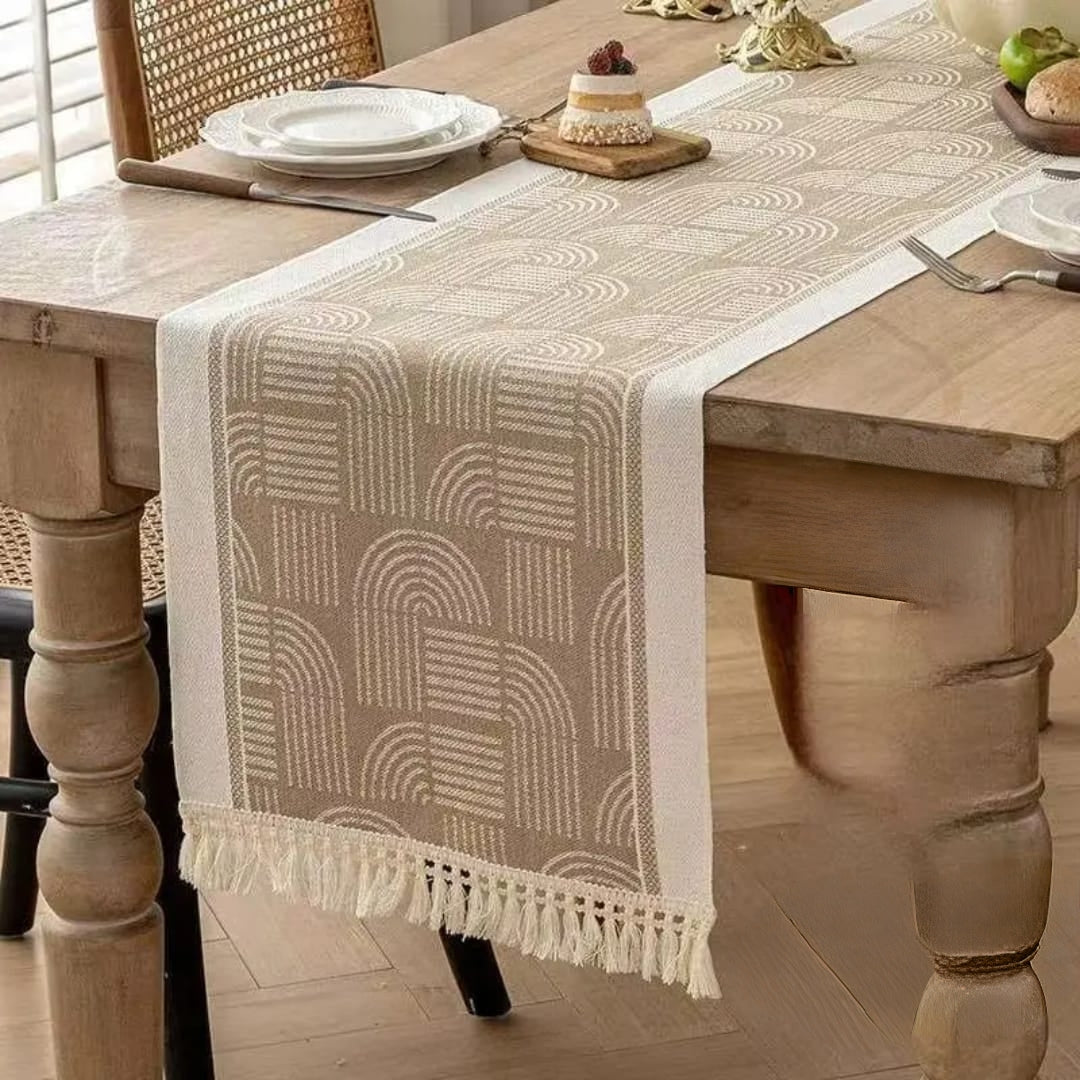 Braided Cotton Linen Table Runner – 35x210cm Elegant Dining Table Decor