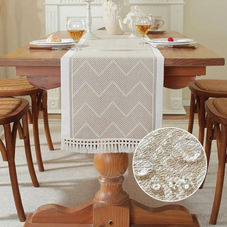 Braided Cotton Linen Table Runner – 35x210cm Elegant Dining Table Decor