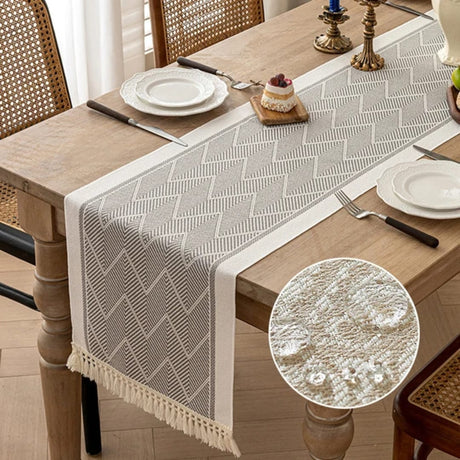 Braided Cotton Linen Table Runner – 35x210cm Elegant Dining Table Decor