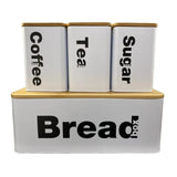 Bread Bin with Three Canister Set – Bamboo Lid Kitchen Storage in White or Black