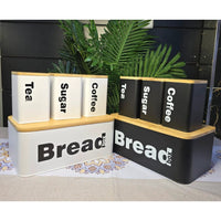 Bread Bin with Three Canister Set – Bamboo Lid Kitchen Storage in White or Black Kitchen Storage Storage & Organization