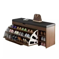 Bucket Flip Shoe Rack with Storage Organizer & Leathered Seat 100x50x30cm Ideal For Entryways Bedroom & Closets Entryway Storage Shoe Organizers