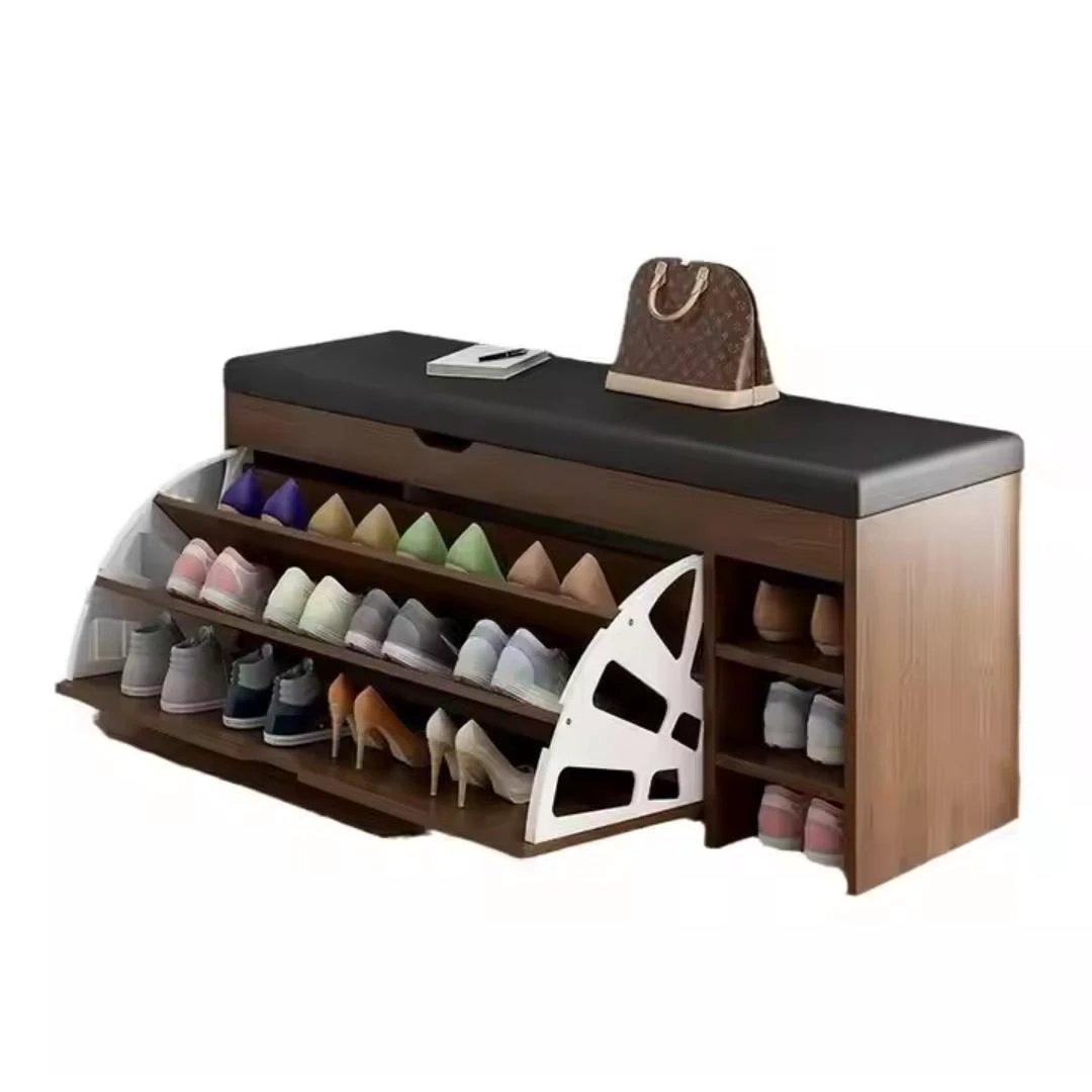 Bucket Flip Shoe Rack with Storage Organizer & Leathered Seat 100x50x30cm Ideal For Entryways Bedroom & Closets Entryway Storage Shoe Organizers