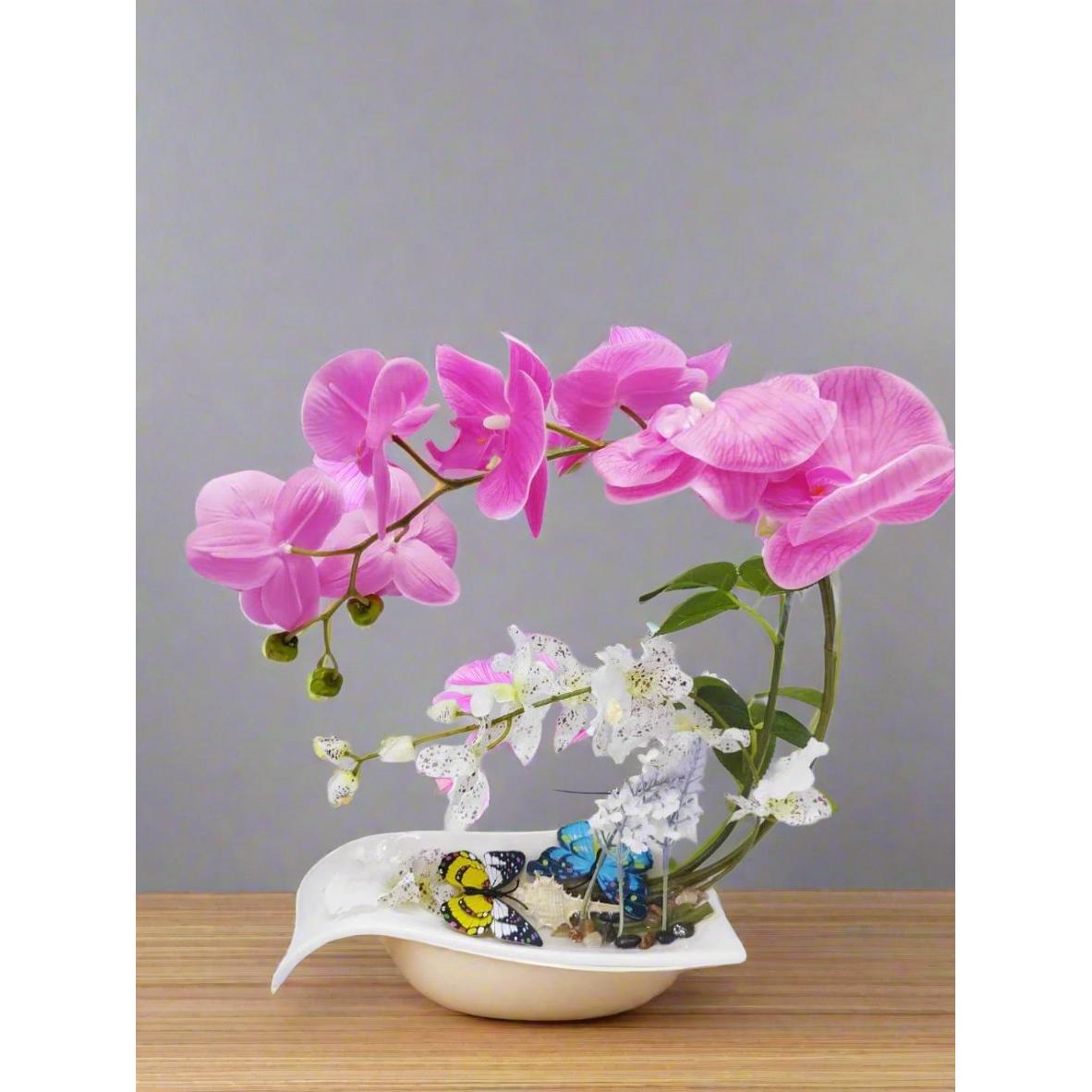 Butterfly Orchid Artificial Flower Decor | Pink Potted Decorative Orchid | Elegant Floral Accent for Living Room, Bedroom, and Entryway | Home Furnishing Decoration