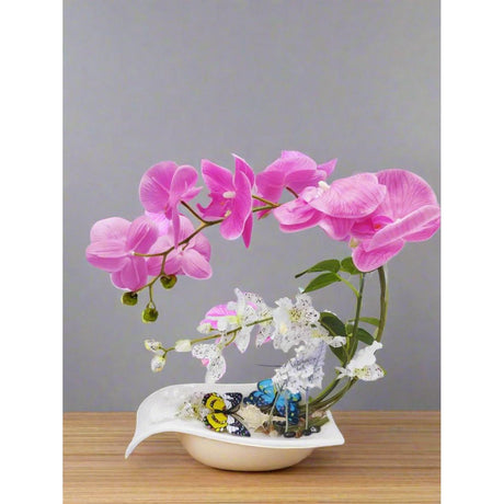 Butterfly Orchid Artificial Flower Decor | Pink Potted Decorative Orchid | Elegant Floral Accent for Living Room, Bedroom, and Entryway | Home Furnishing Decoration