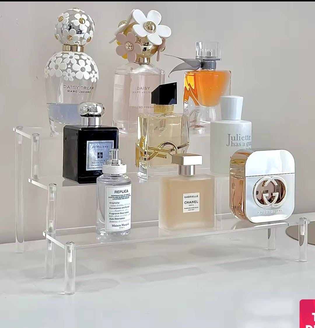 Clear Acrylic 4-Layer Perfume Stand – Tiered Display Rack (35.5x20x20cm)- Furaha Finds Kenya