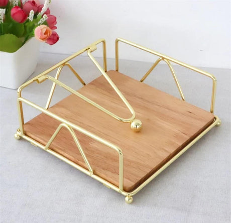 Luxury Serviette Holder with Bamboo Base – Black & Gold Napkin Dispenser- Furaha Finds Kenya