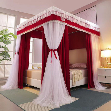 Canopy 4 Stand Mosquito Net with Stainless Steel Bracket | Princess Room Decorative Bed Curtain, 6x6 Size