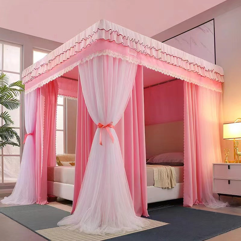 Canopy 4 Stand Mosquito Net with Stainless Steel Bracket | Princess Room Decorative Bed Curtain, 6x6 Size