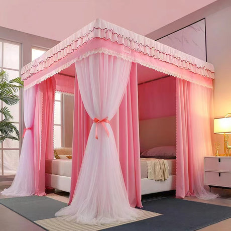 Canopy 4 Stand Mosquito Net with Stainless Steel Bracket | Princess Room Decorative Bed Curtain, 6x6 Size