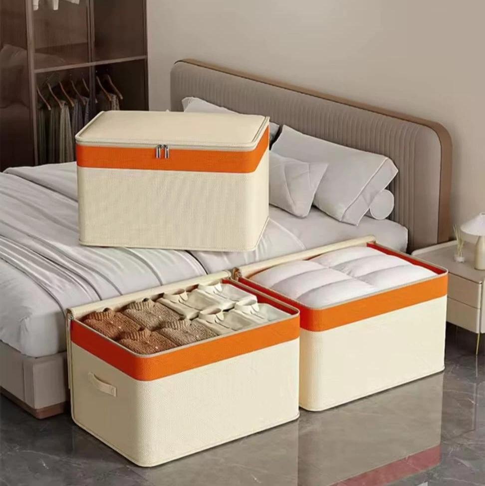 Canvas Quilt Clothing Storage Organizer Foldable with Zipper Storage and organization Household Storage Bags