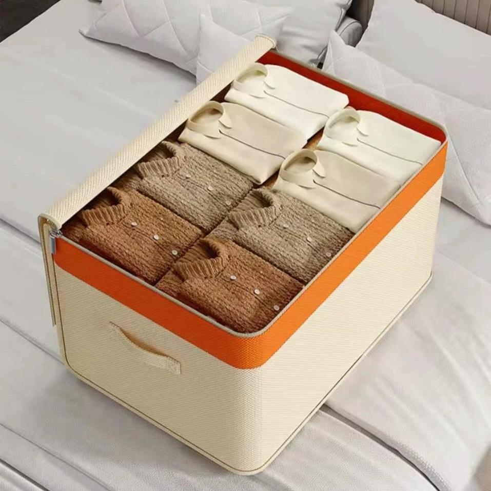 Canvas Quilt Clothing Storage Organizer Foldable with Zipper Storage and organization Household Storage Bags