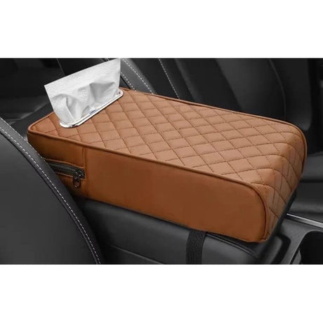 Car Armrest with Tissue Storage Universal Pad & Protective Cushion Support Multifunctional Booster Pad (Black, Grey, Brown, Beige)