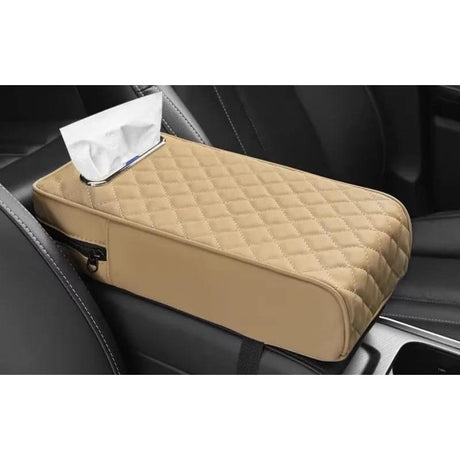 Car Armrest with Tissue Storage Universal Pad & Protective Cushion Support Multifunctional Booster Pad (Black, Grey, Brown, Beige)