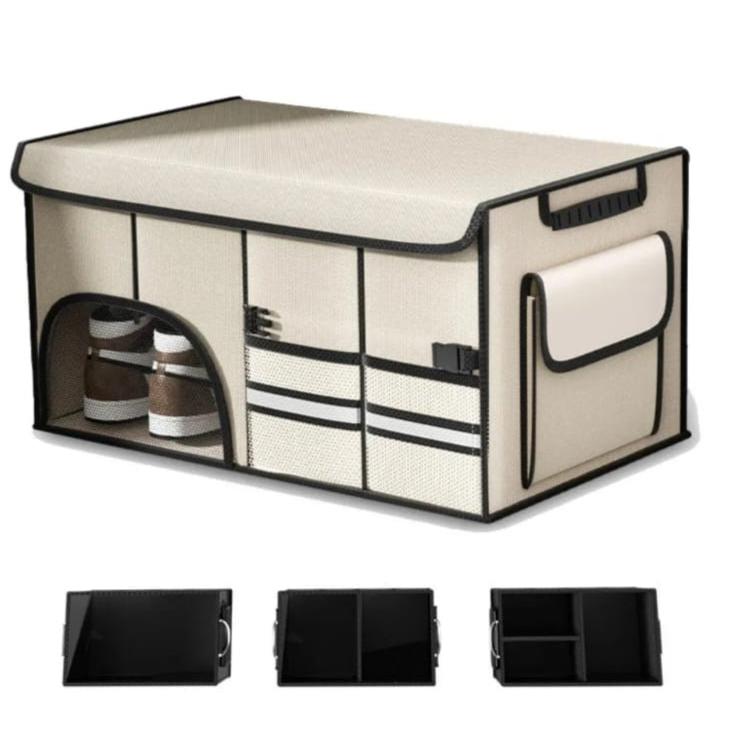 Car Trunk Foldable Storage Box Large Capacity Multi Tool & Cargo Organizer (60cm x 35cm x 30cm) Black Grey Beige