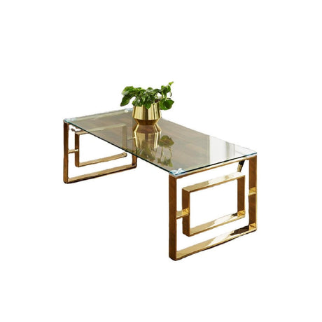 Central Glass Coffee Table | Minimalist Design with Polished Gold Stainless Steel Stands & Tempered Glass Top