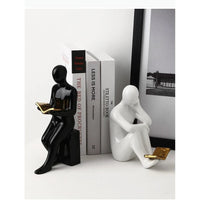 Ceramic Bookends Reader Shape Sculptures – Decorative Book Holder Set Home decor Bookends