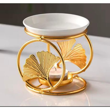 Ceramic Candle Holder & Essential Oil Burner Diffuser Furnace Warmer with Wood Base and Porcelain Lamp