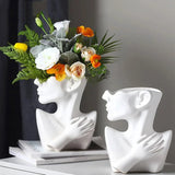 Ceramic Human Head Abstract Flower Vase Decor Flowers