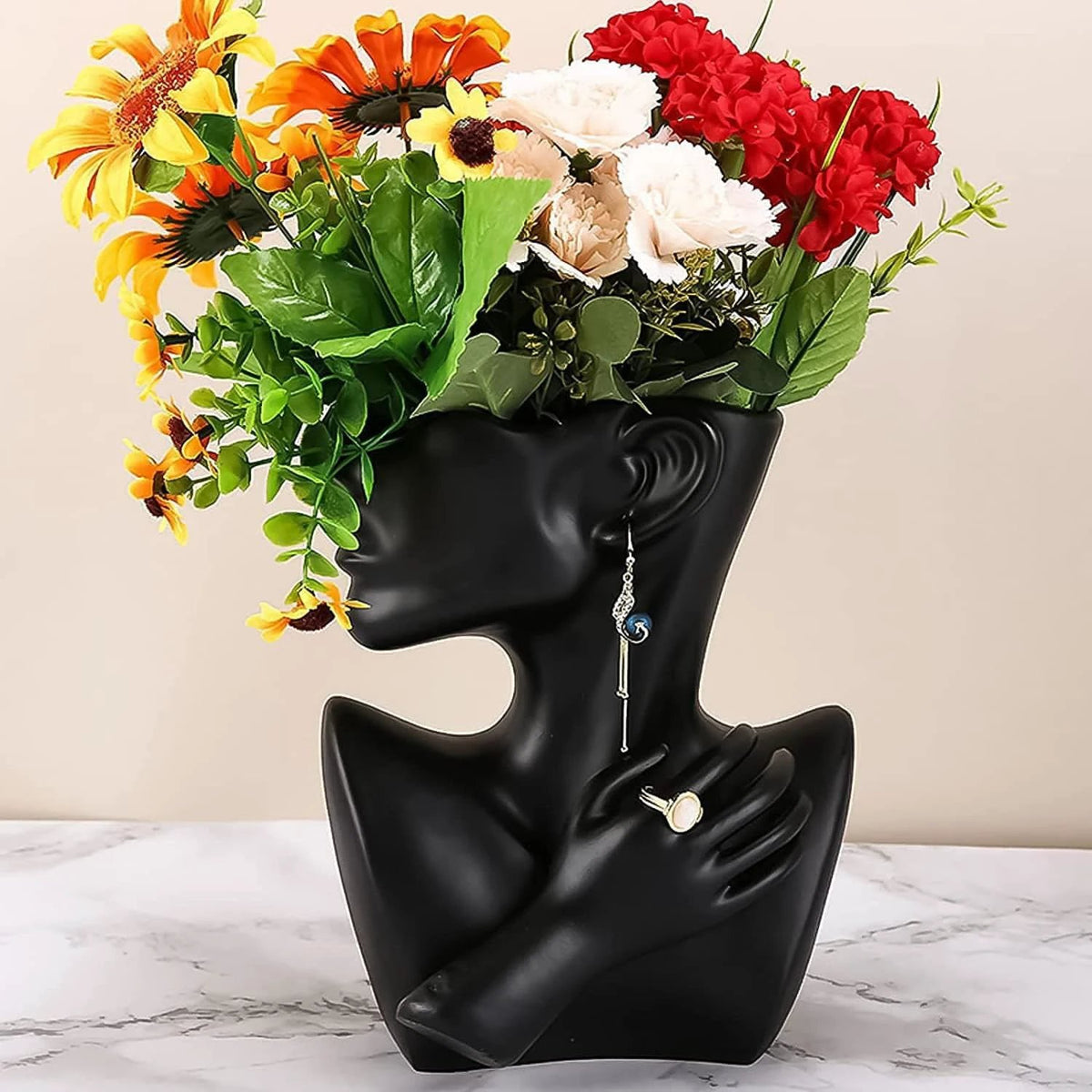 Ceramic Human Head Abstract Flower Vase Decor Flowers