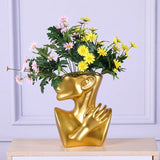 Ceramic Human Head Abstract Flower Vase Decor Flowers