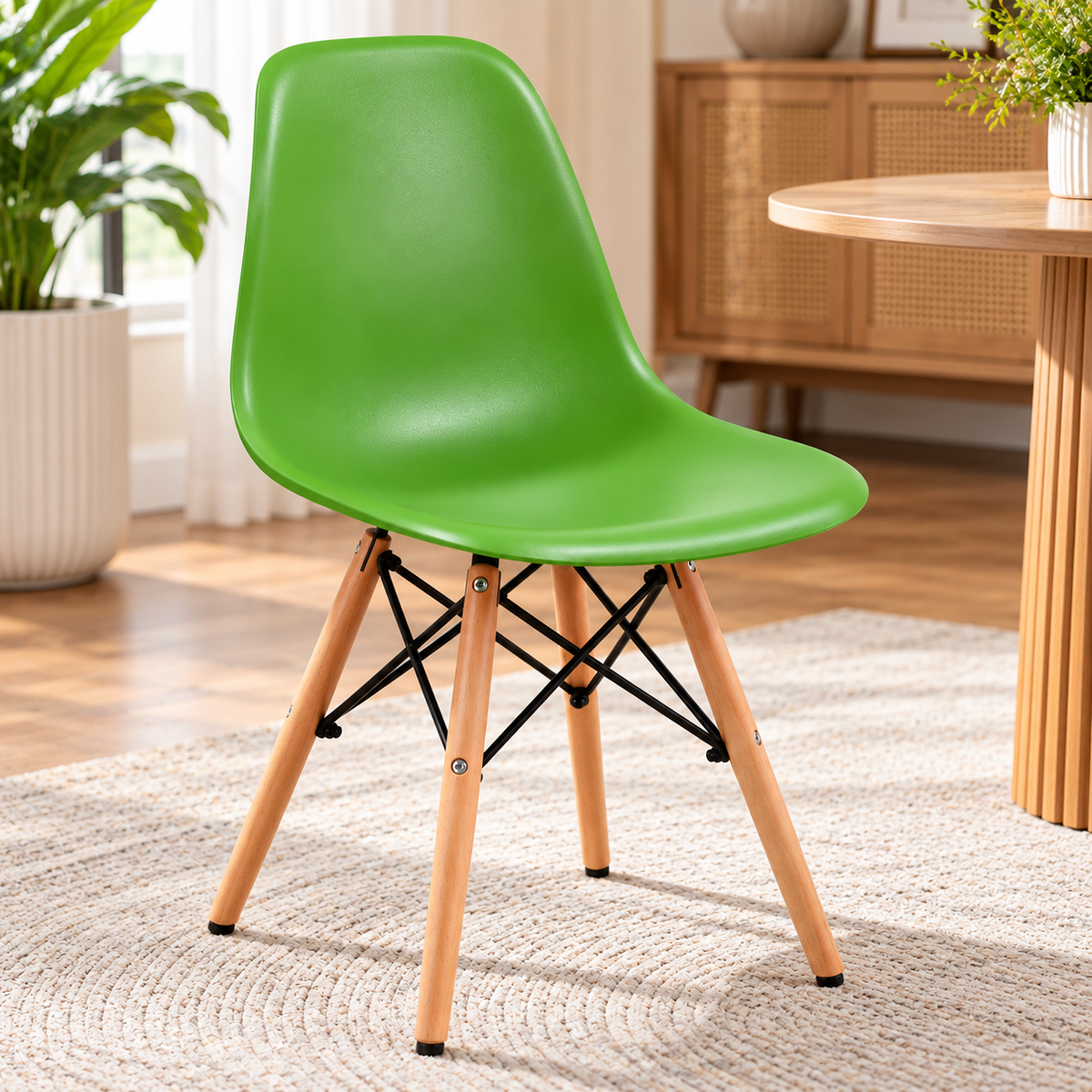 Eames-Style DSW Plastic Shell Chair - Wooden Eiffel Base Dining Chair Dining Chairs