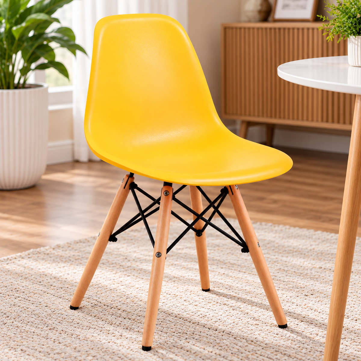 Eames-Style DSW Plastic Shell Chair - Wooden Eiffel Base Dining Chair Dining Chairs