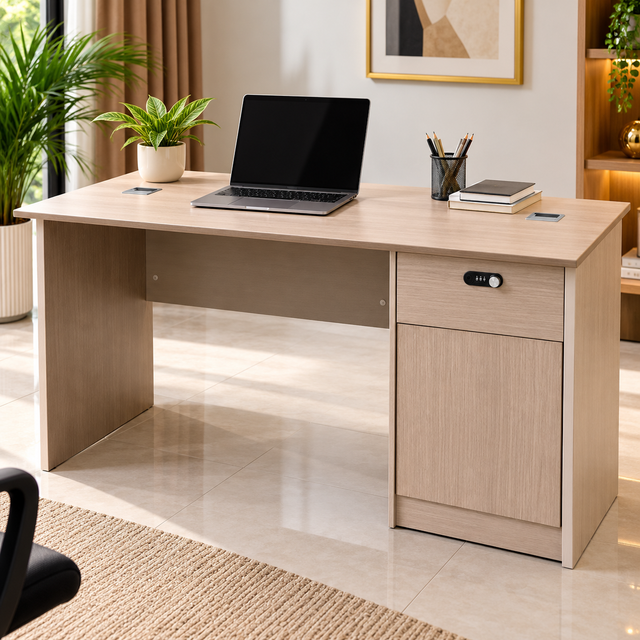 1.2m Light Grey Office Desk with Modesty Panel & Cable Grommets Office Desk Computer Desks