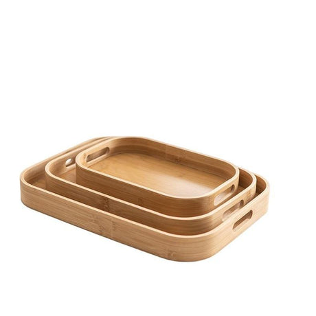 Classic Style Bamboo Tray 3 Piece Set | Square Wooden Serving Trays for Tea, Breakfast, and Party Use