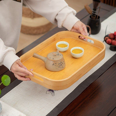 Classic Style Bamboo Tray 3 Piece Set | Square Wooden Serving Trays for Tea, Breakfast, and Party Use