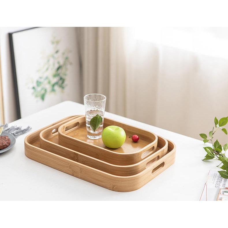 Classic Style Bamboo Tray 3 Piece Set | Square Wooden Serving Trays for Tea, Breakfast, and Party Use