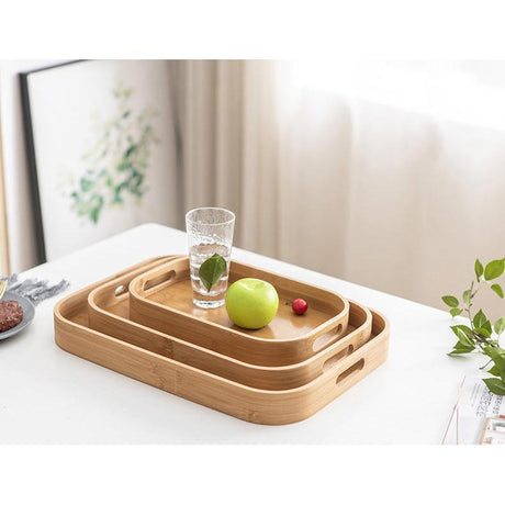 Classic Style Bamboo Tray 3 Piece Set | Square Wooden Serving Trays for Tea, Breakfast, and Party Use