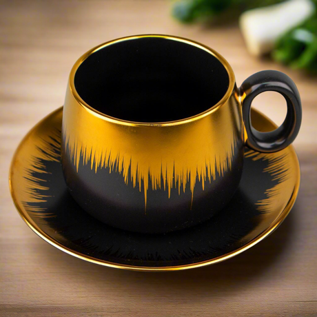 Classy Cup and Saucer Set – Black with Gold Rim