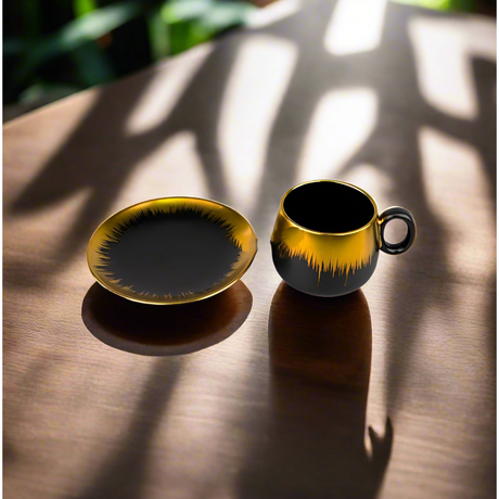 Classy Cup and Saucer Set – Black with Gold Rim