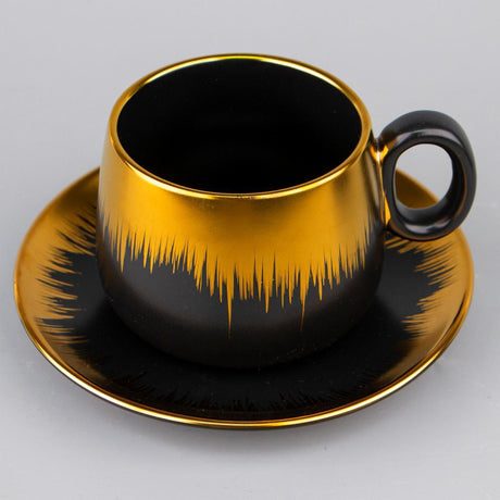 Classy Cup and Saucer Set – Black with Gold Rim