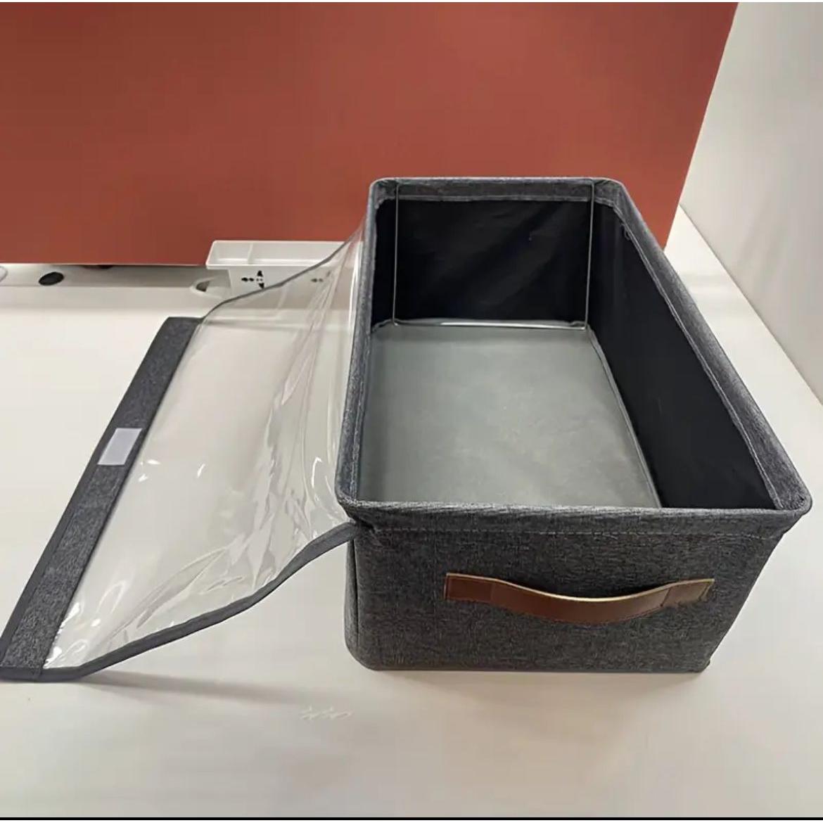 Closet Organizer with Cover | 50x30x26cm Storage Box - Grey,With handles,Foldable,Space Saving,