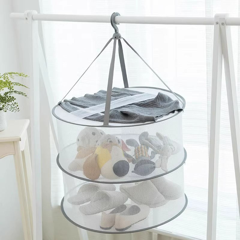Clothes Drying Basket Double layer Hanging Net Pocket