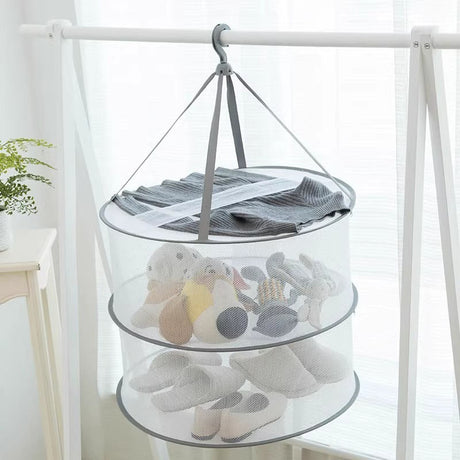Clothes Drying Basket Double layer Hanging Net Pocket
