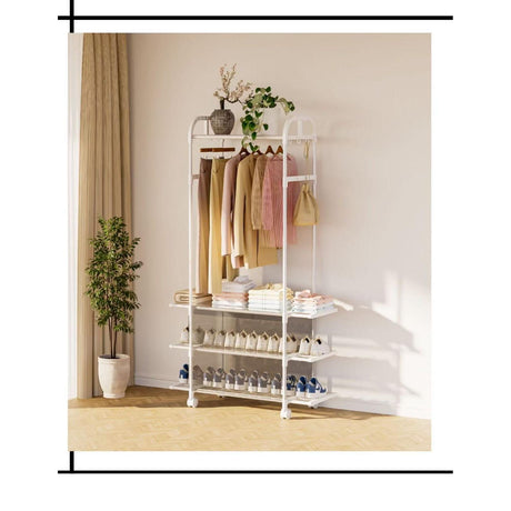 Clothing Rack with Wheels and 3 Metal Shelves
