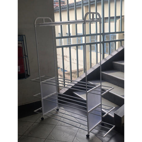 Clothing Rack with Wheels and 3 Metal Shelves