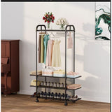 Clothing Rack with Wheels and 3 Metal Shelves