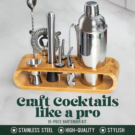 Cocktail Shaker Set 10-Piece Bartending Kit with Bamboo Frame for Home or Professional Use