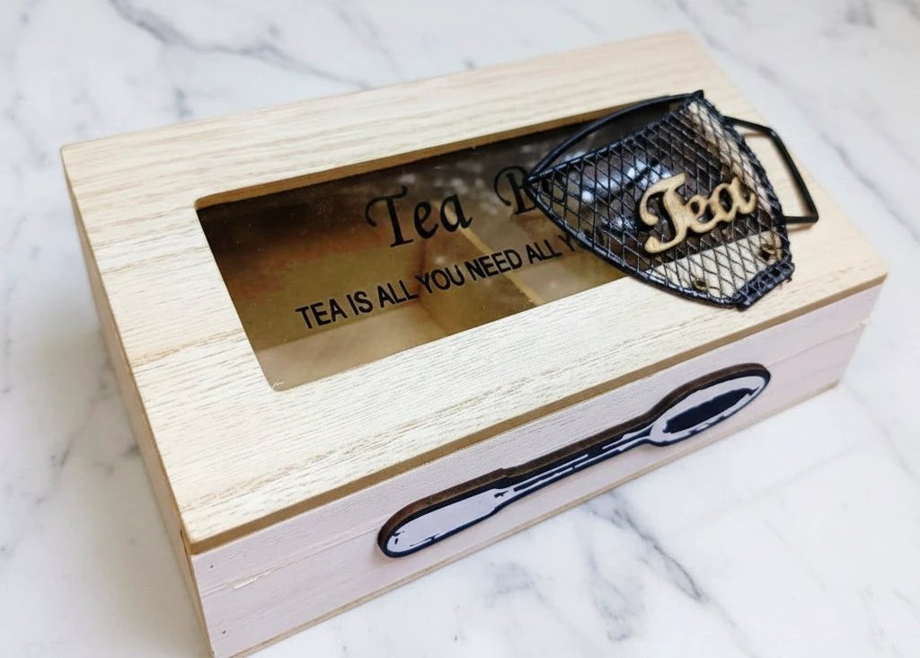 Compartment Wooden Teabag|Coffee Organizer Eco Friendly, Solid Wood with Stainless Steel Frame Storage Contaiine Coffee Filter Baskets