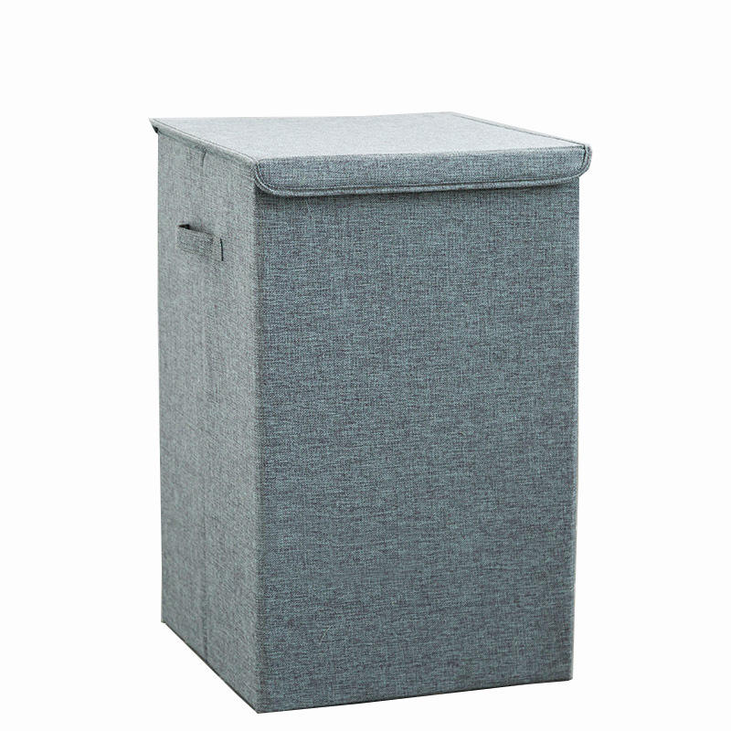 Cotton Laundry Basket with Cover Waterproof & Collapsible Storage Hamper (63x40x40cm)