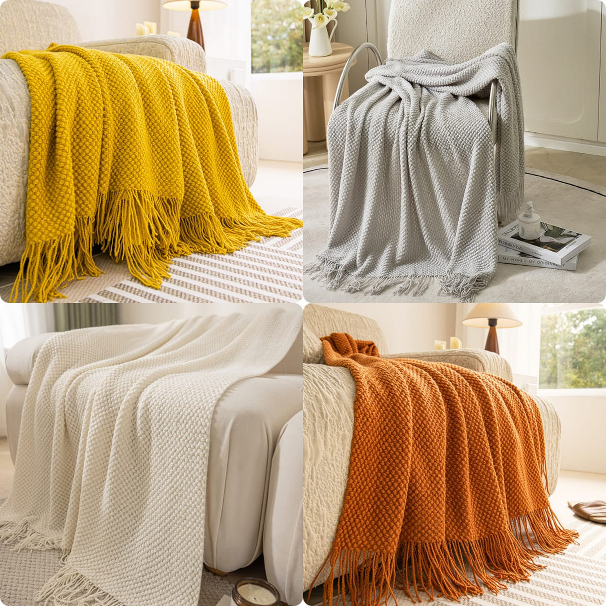 Cozy Knitted Throw Blanket Warm Acrylic Weave 127×170cm White